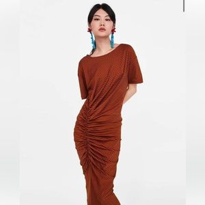 Zara Striped Burnt Orange Midi Dress